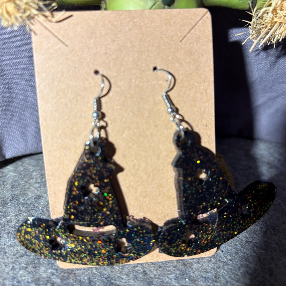 Glitter Epoxy Witch Hat Earrings Handmade